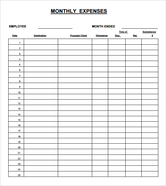 Free Printable Monthly Expense Sheet