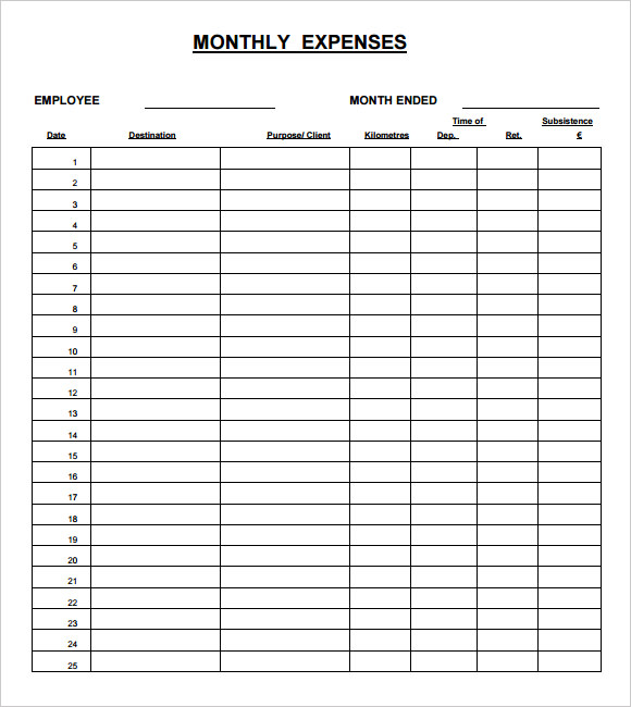 Printable Expense Sheet Template