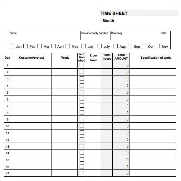 Timesheet Template Free Printable Database