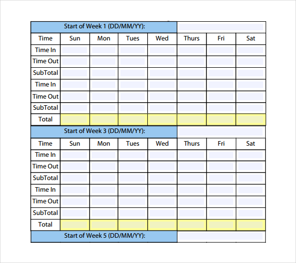 Free Printable Monthly Timesheet Template room surf com