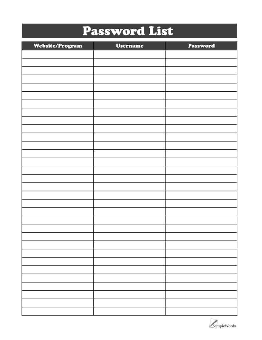 Free Printable Password Forms Printable Forms Free Online