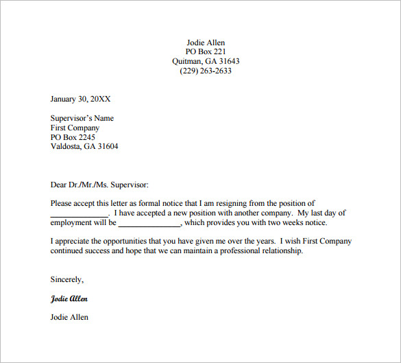 Free Printable Resignation Letter,By Employee Form (GENERIC)