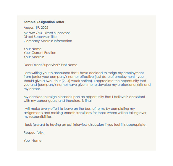 23+ Resignation Letter Templates   Free Word, Excel, PDF, iPages 
