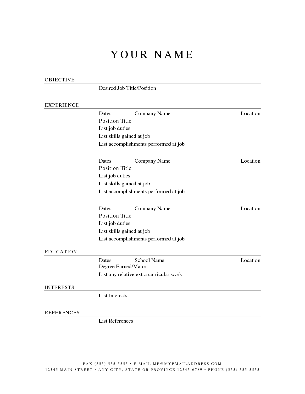 Free Printable Resume Template  room surf.com Intended For Free Printable Resume Templates Microsoft Word