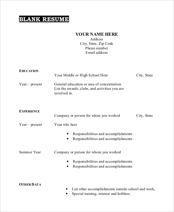 Free Printable Resume Template room surf com