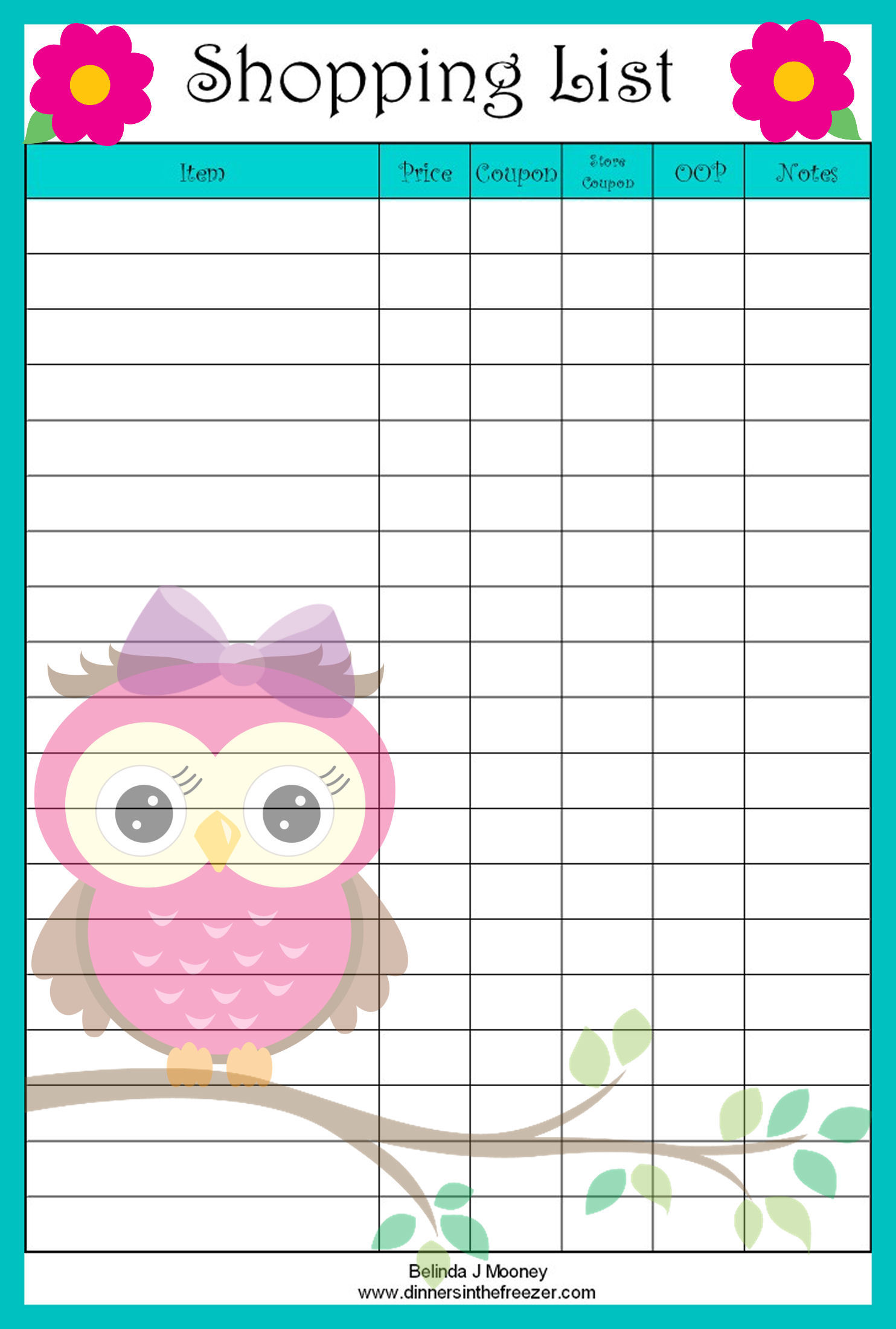 Adorable Owl Shopping List – FREE Printable! – Grocery Coupons | WYD