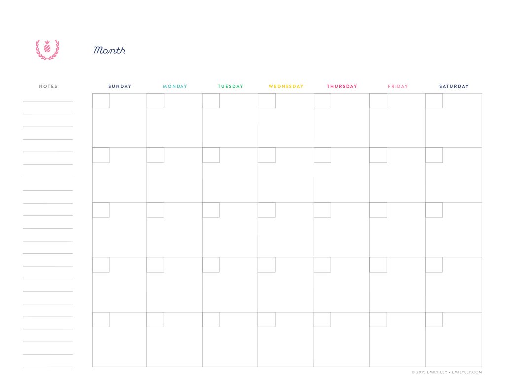 Room Surf monthly planner template