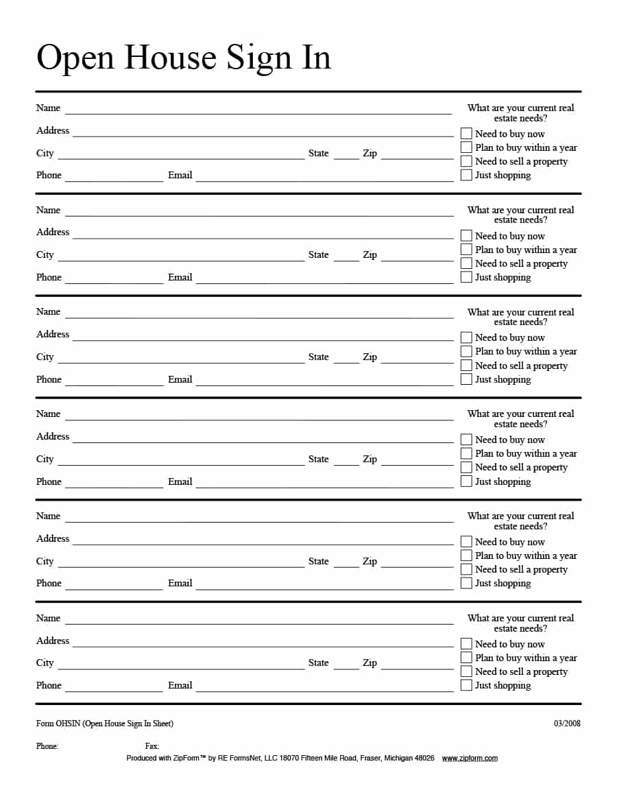 Open House Sign In Sheet Printable room