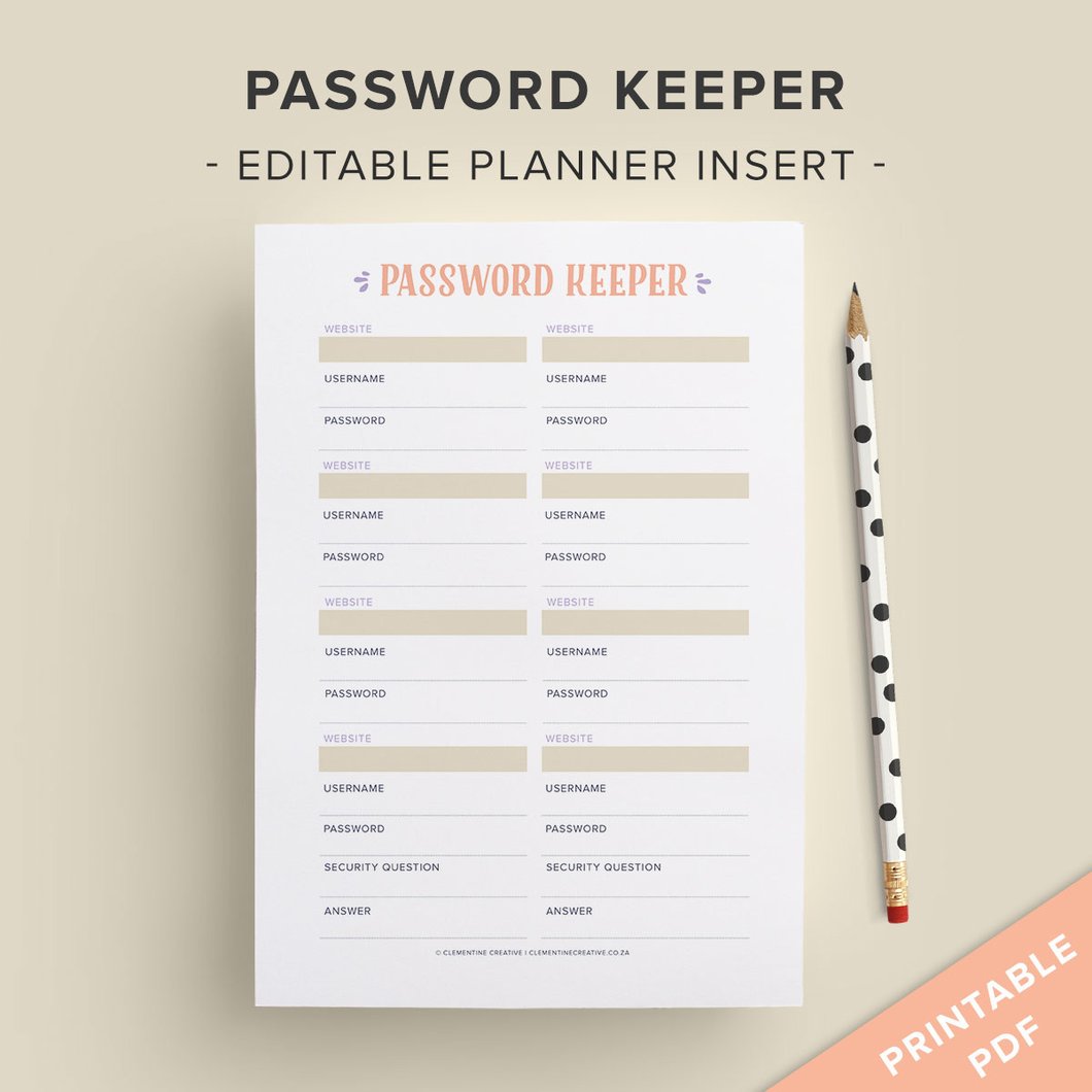Free Printable Password Log   Organize Your Life Printables!