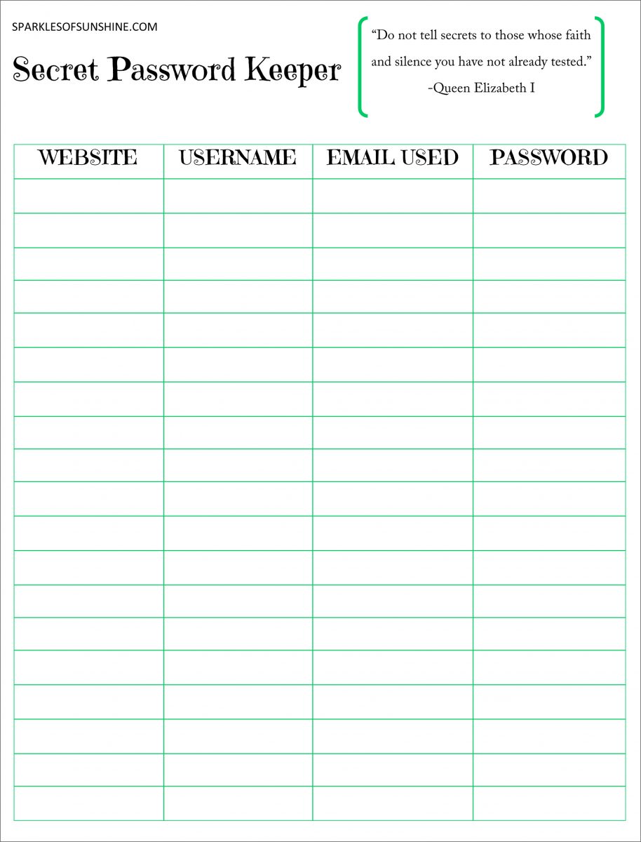 Keep track of your passwords with this printable password keeper 