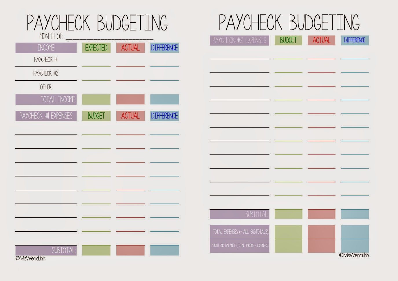 Paycheck Budgeting Printable | Wendaful Planning
