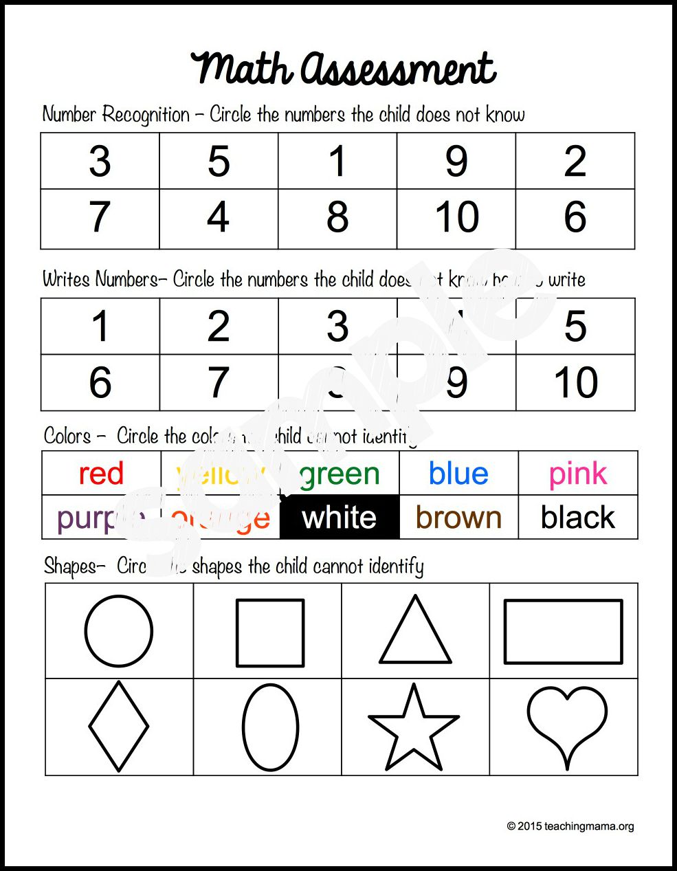 Free Printable Kindergarten Assessment