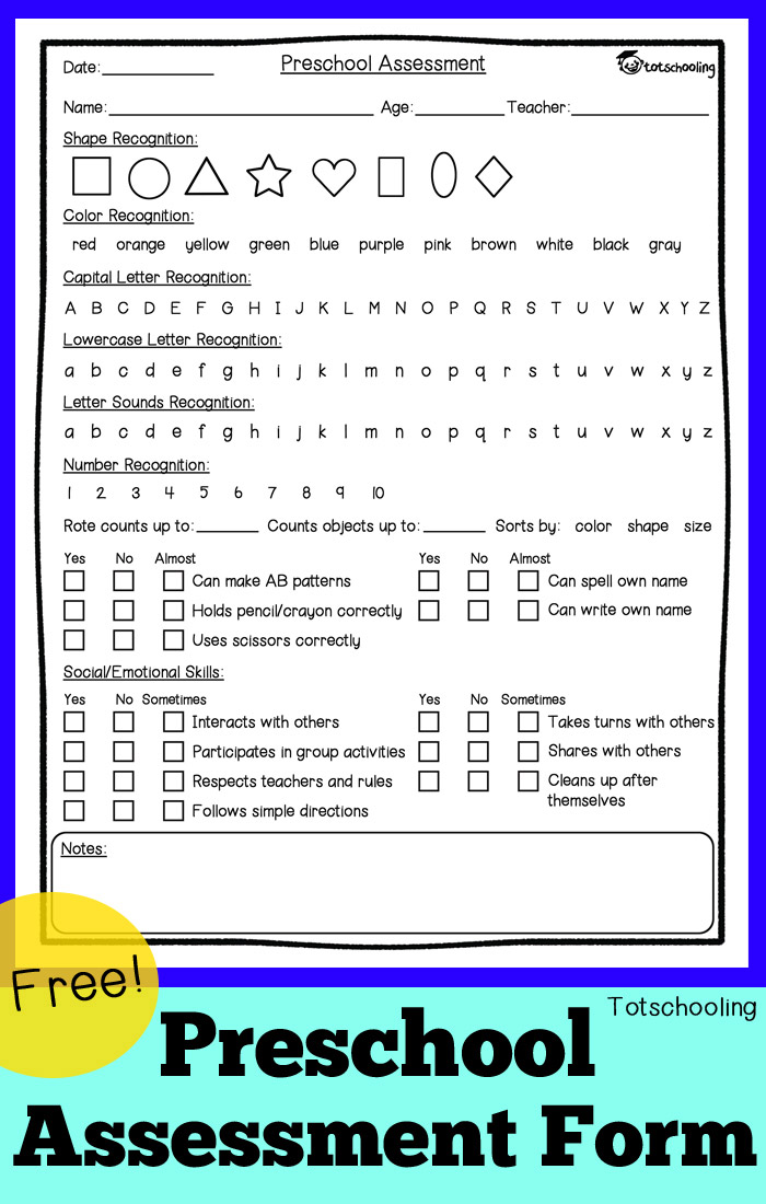 Preschool Assessment Forms Free Printable Room 6851