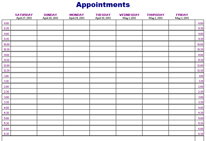 Appointment Calendar Templates