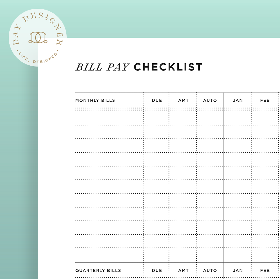 Free Printable Bill Chart