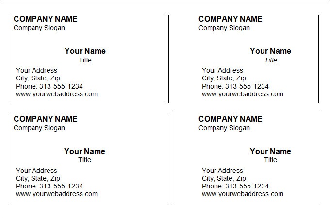 Free Blank Business Card Template Word