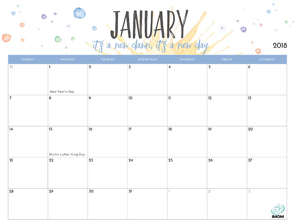 2018 Printable Calendar for Moms iMom 2018 Printable Calendar for Moms iMom