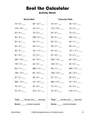 Beat the Calculator Printable Division Problems and Activities Beat the Calculator Printable Division Problems and Activities