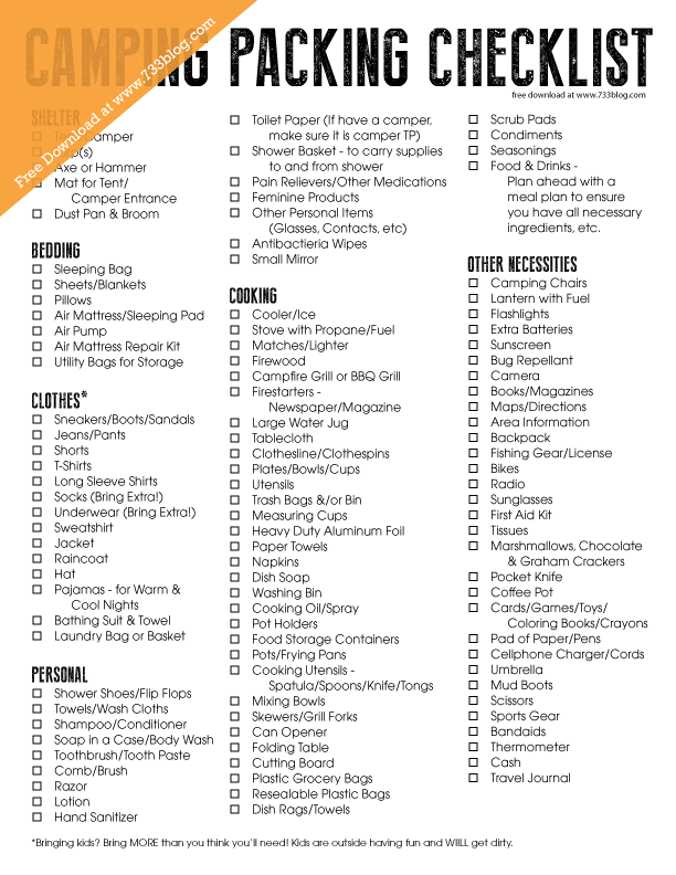 Camping Packing Checklist   Free Printable | *Ultimate Free 