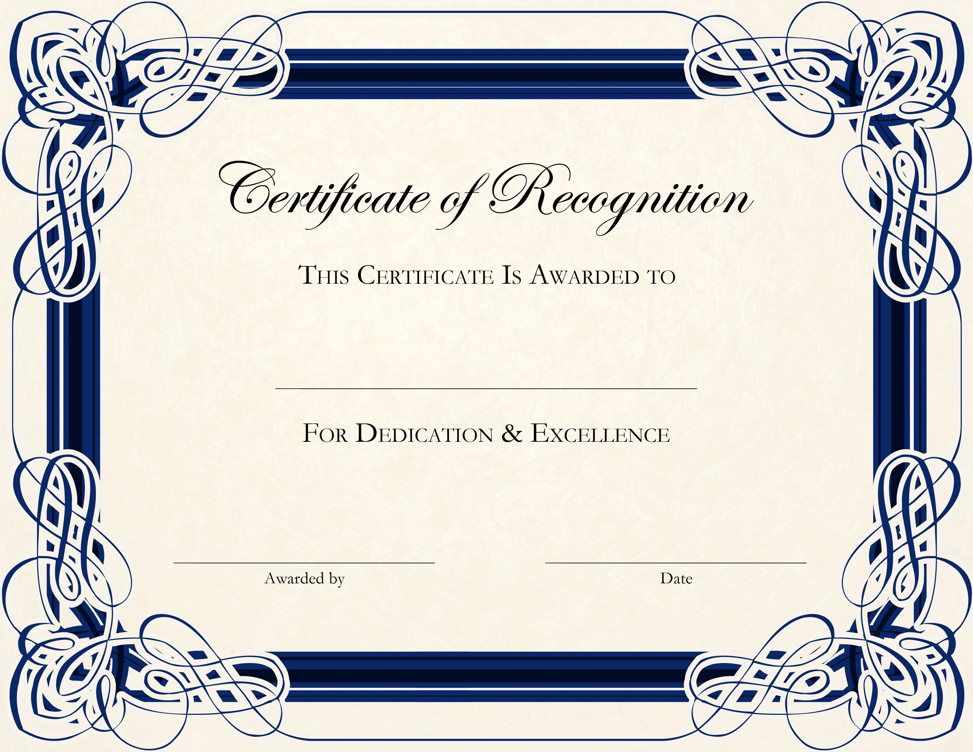 Printable Certificate Template  room surf.com For Free Template For Certificate Of Recognition