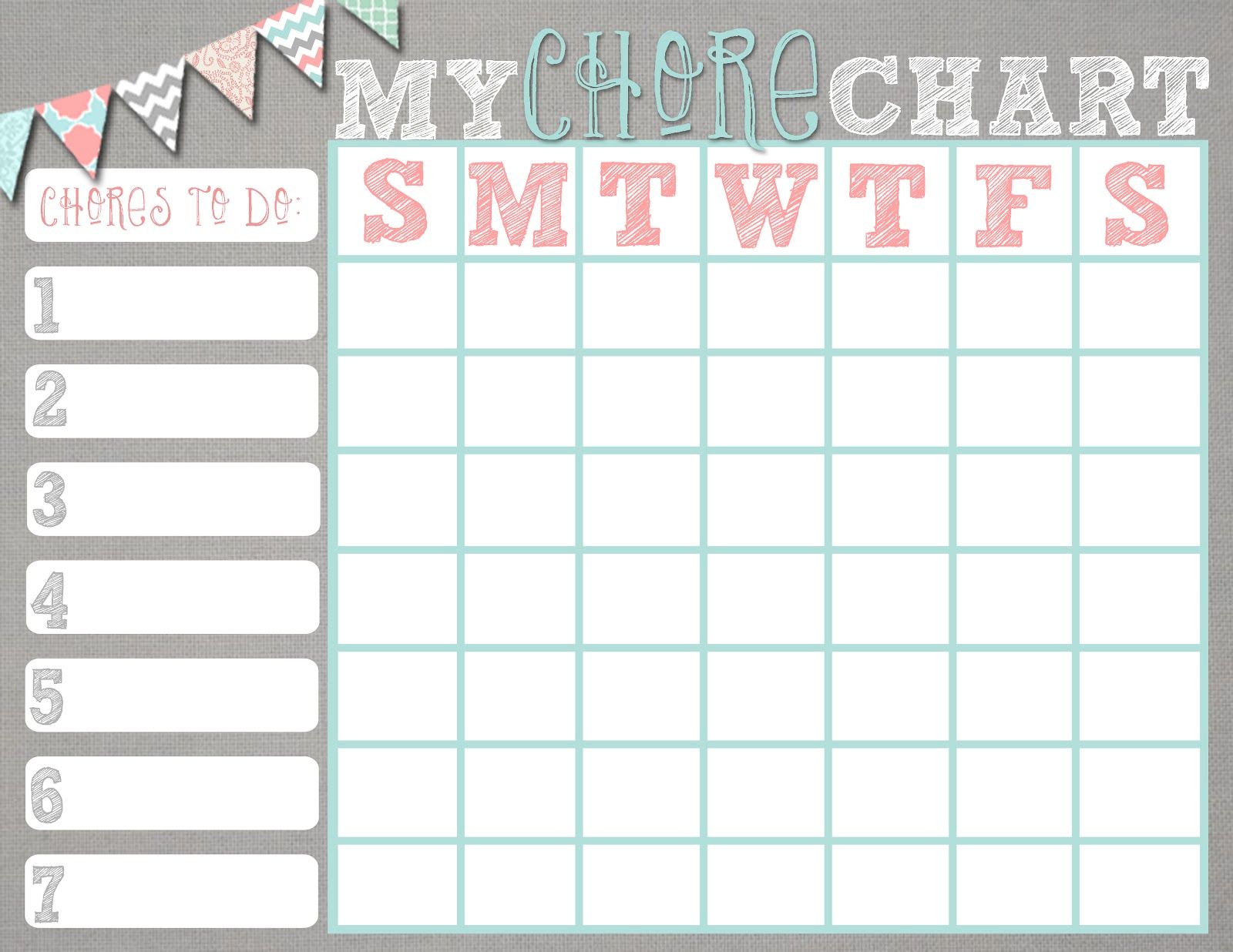 Printable Teen Chore Chart