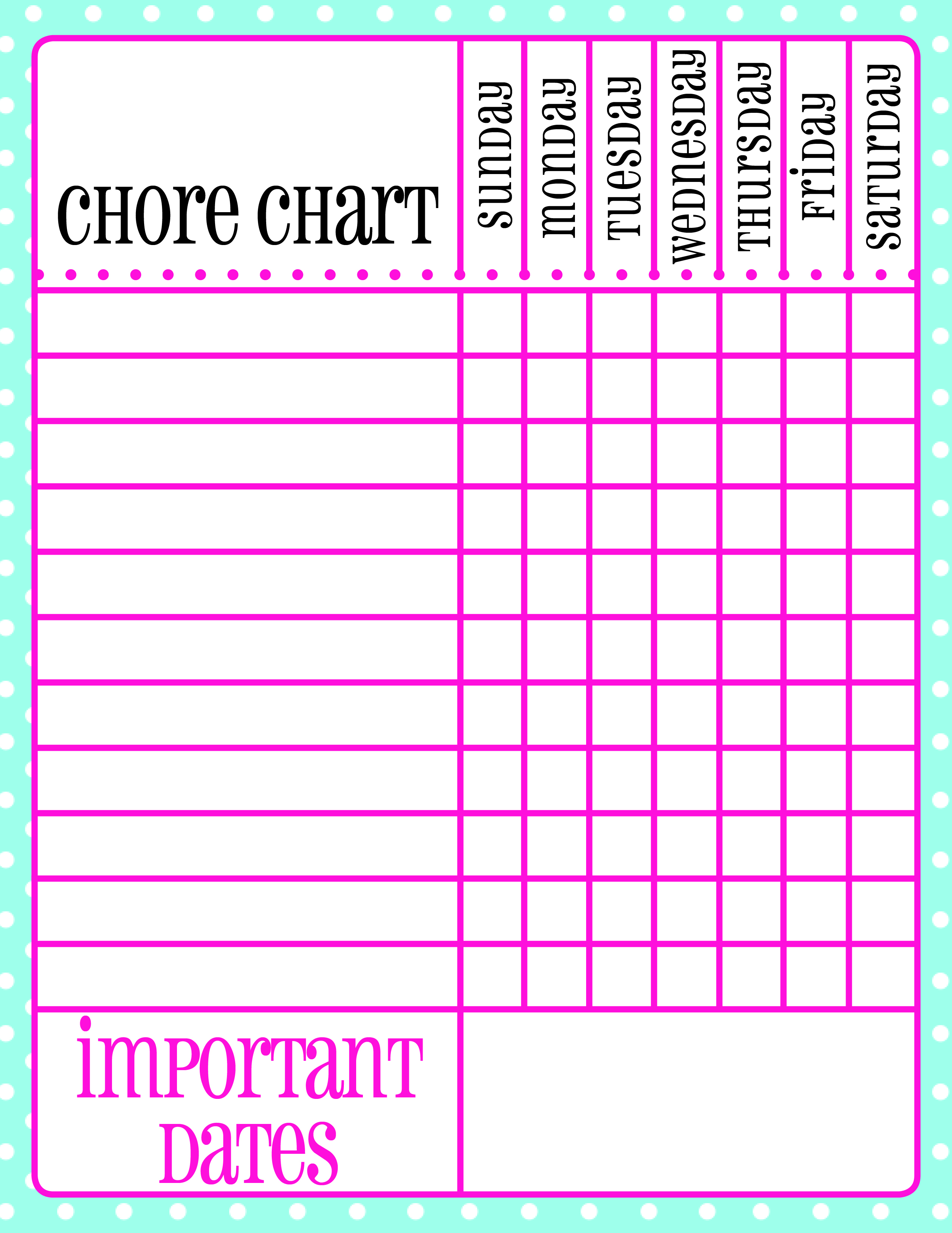 Printable Chore Charts For Teens Room