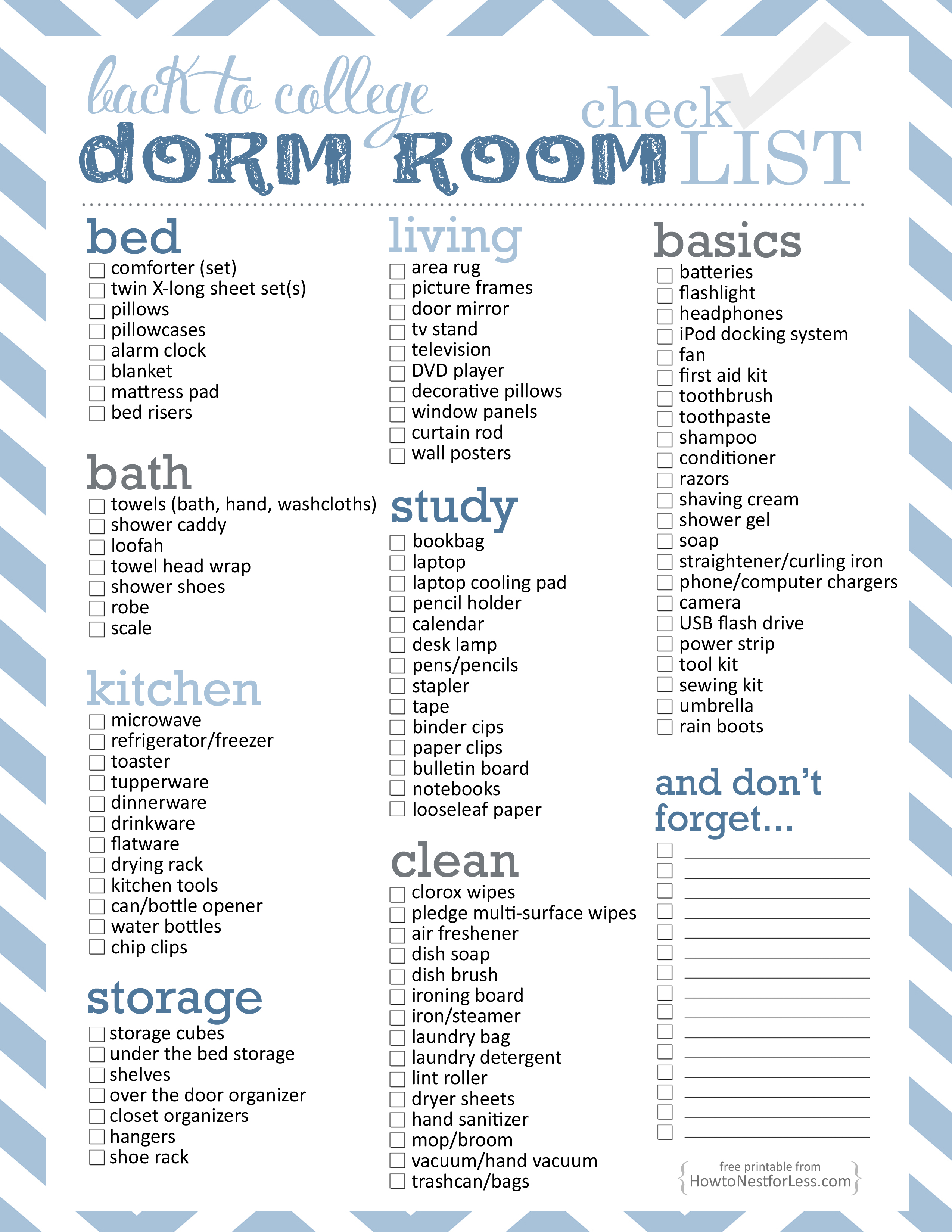 Dorm Room Checklist free printable   How to Nest for Less™
