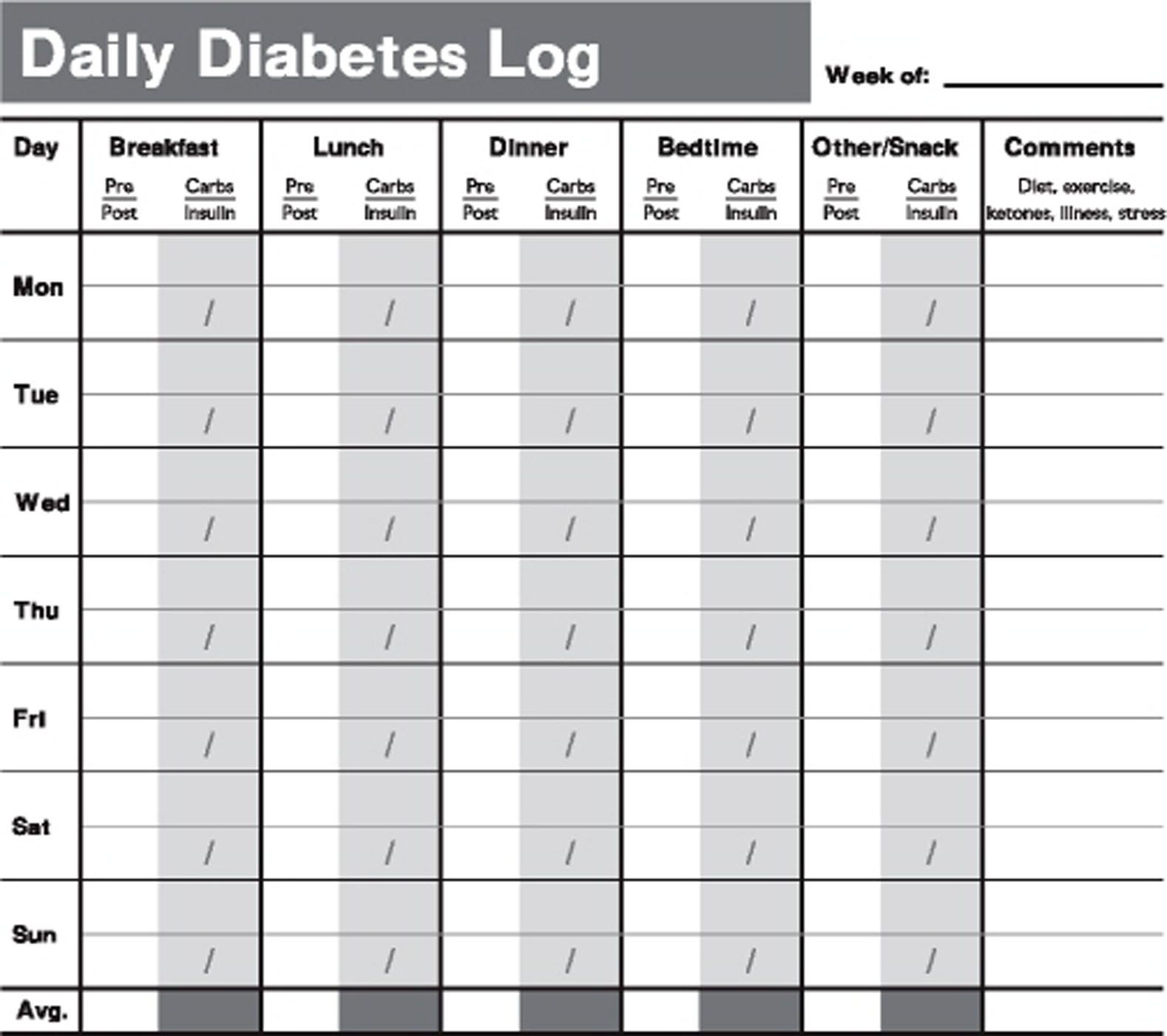 Diabetic Log Printable