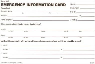 Printable Emergency Contact Card room surf com