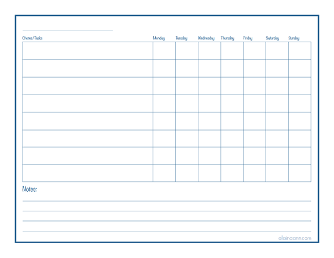 Chore Chart :: Organized Family Free Printable :: Alaina Ann