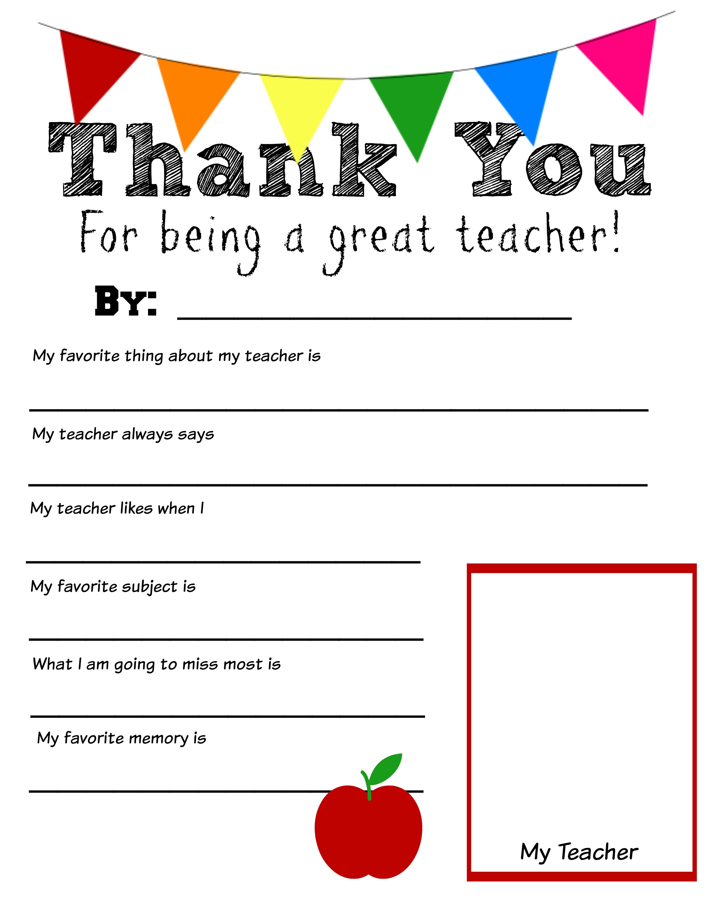 Thank You Teacher Free Printable