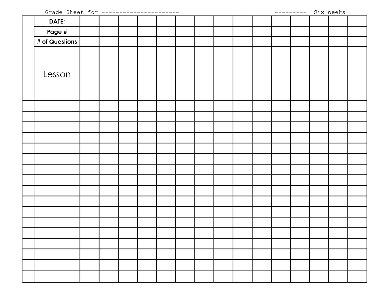 Printable Grade Sheet Room Surf