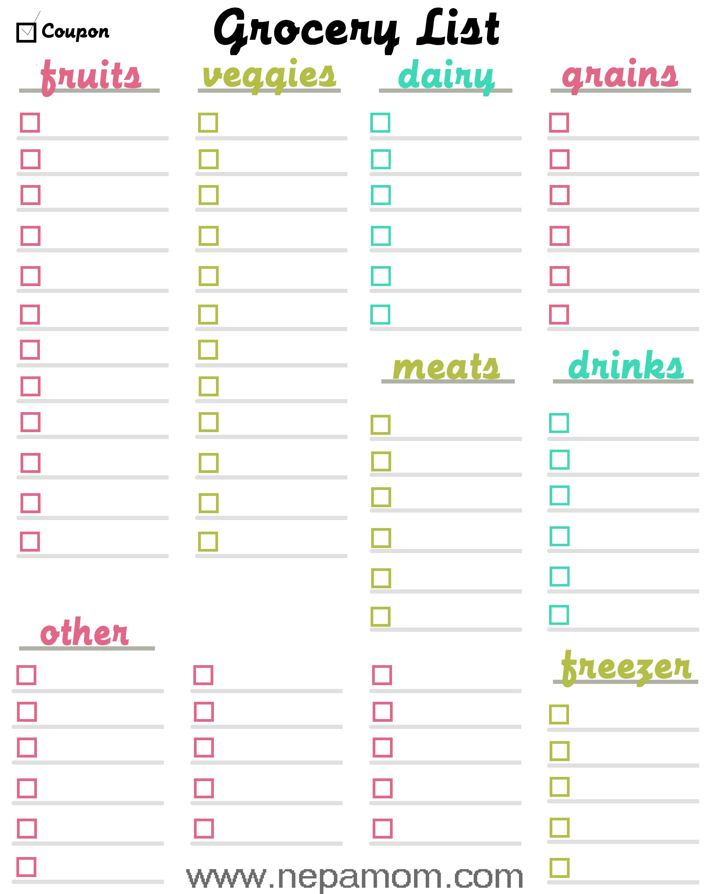 Grocery Shopping List Template  print this template out and save 