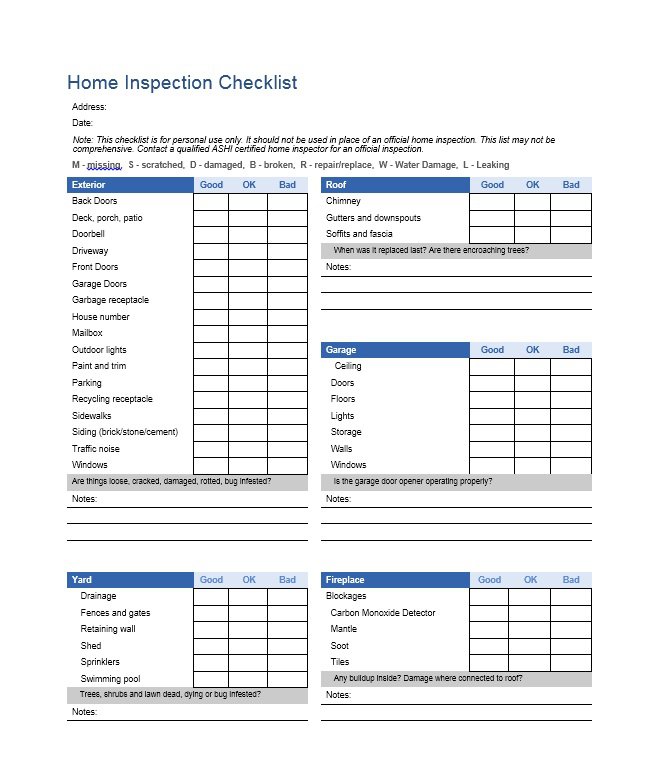 Printable Home Inspection Checklist | room surf.com