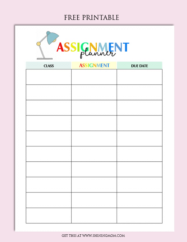 Printable Assignment Planner for Kids and Teens | EDUCATION 