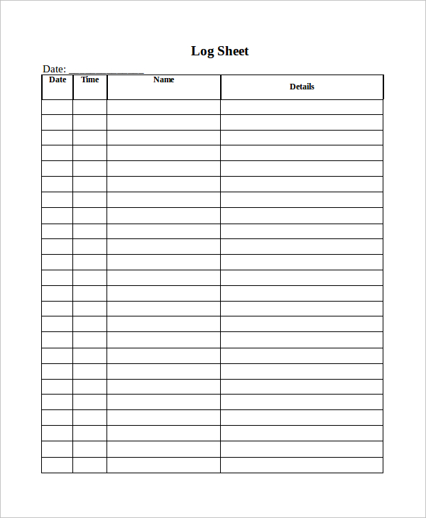 Printable Log Sheet room