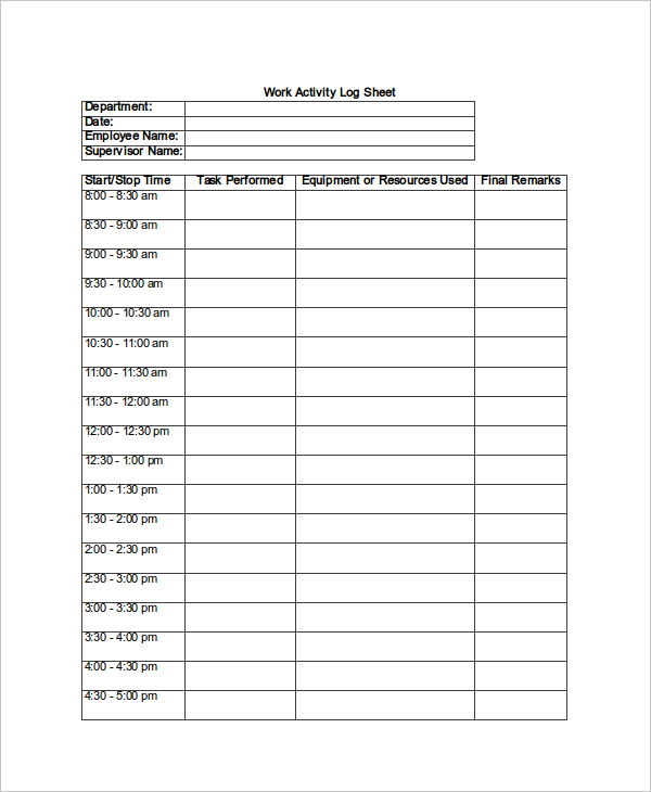 Printable Log Sheet Room Surf Com