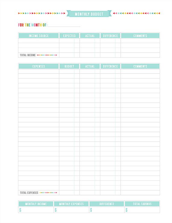 Monthly Budget Printable PDF Planner Page instant by MissTiina 