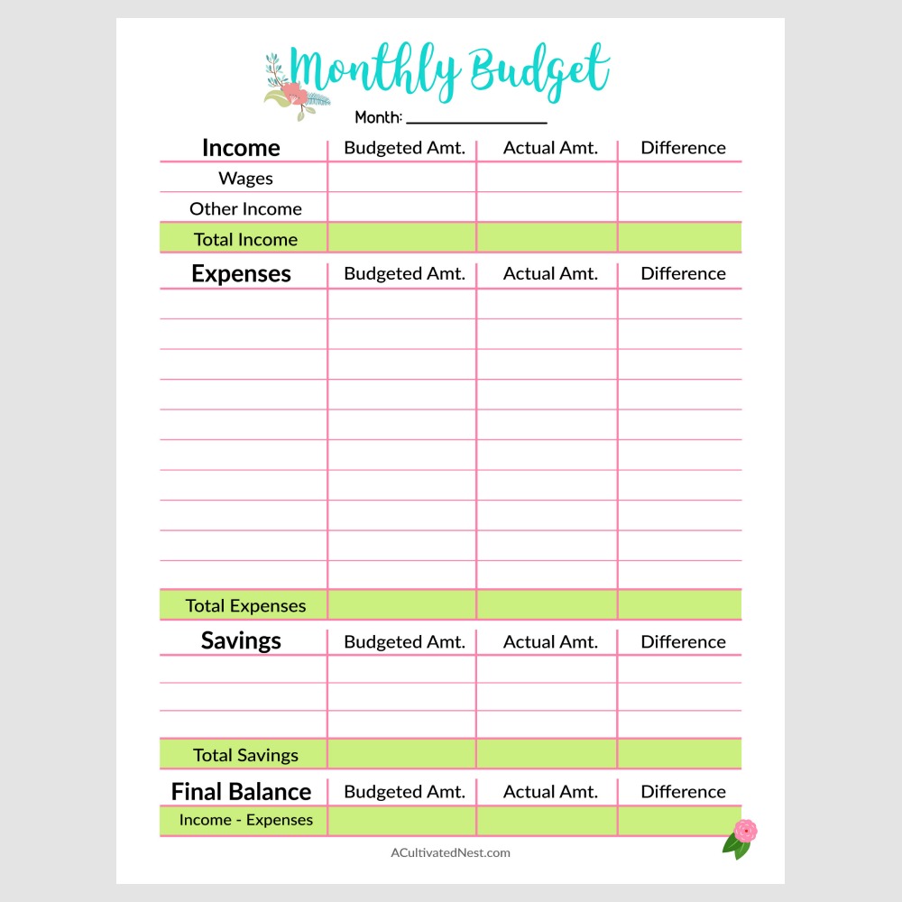 Printable Monthly Budget Templates | Room Surf.com