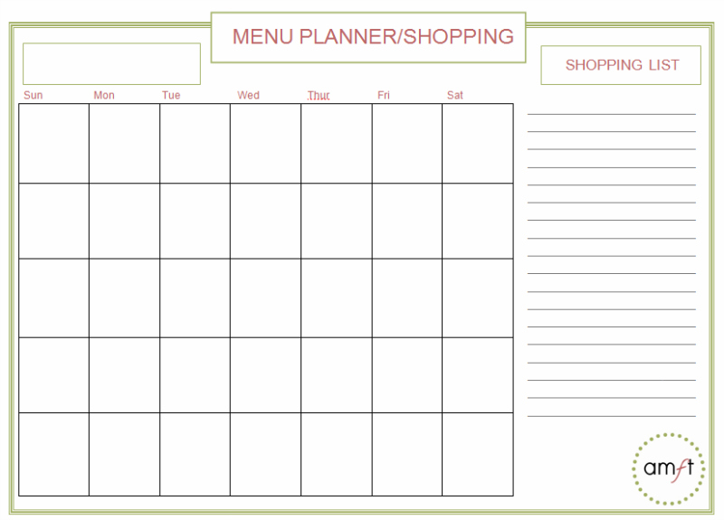 Printable Monthly Meal Planner Room