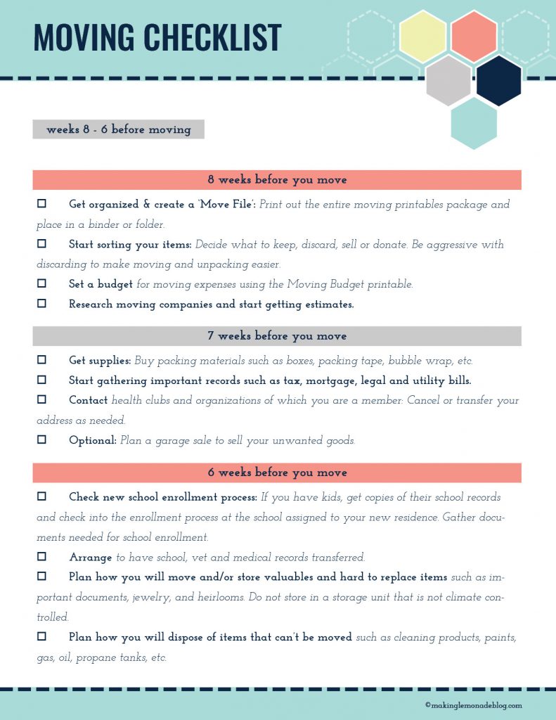 Printable Checklist For Moving Out Of State