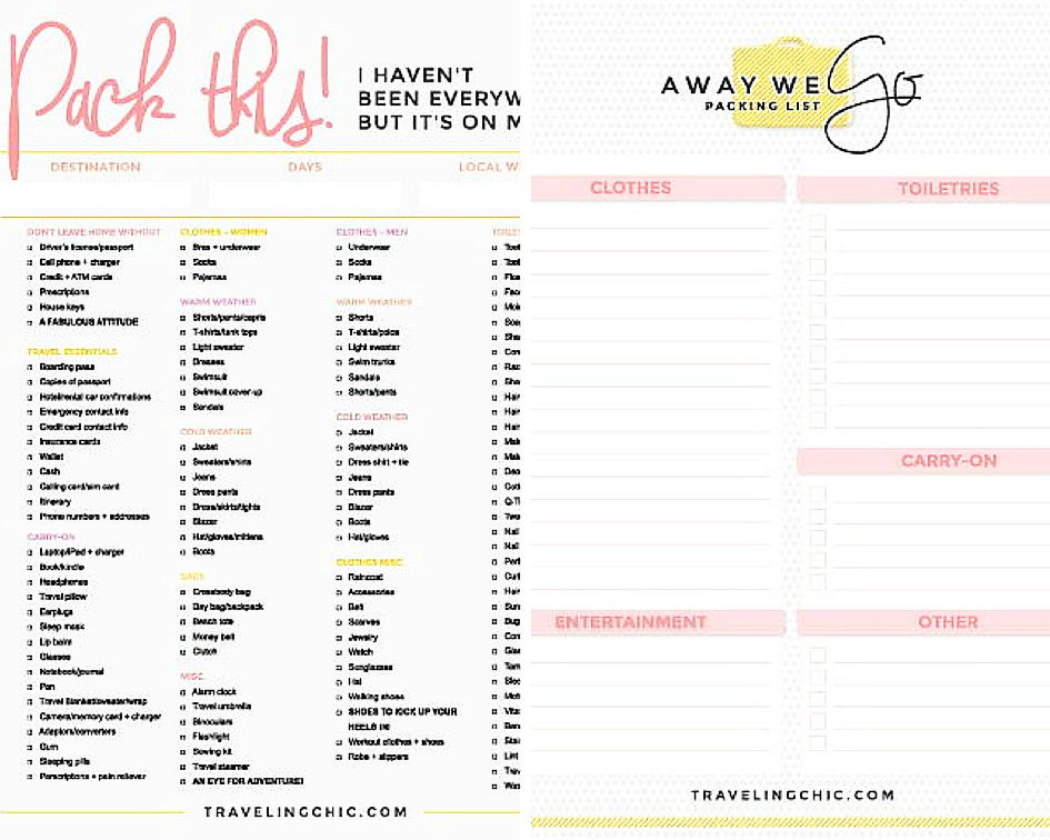 Printable Packing Lists | Traveling Chic