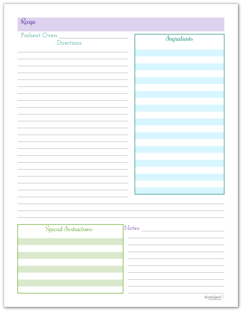 Printable Recipe Pages room surf com