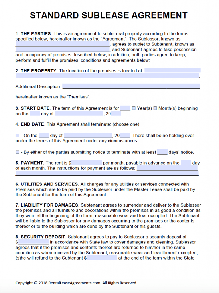 Printable Rental Lease Agreement Template