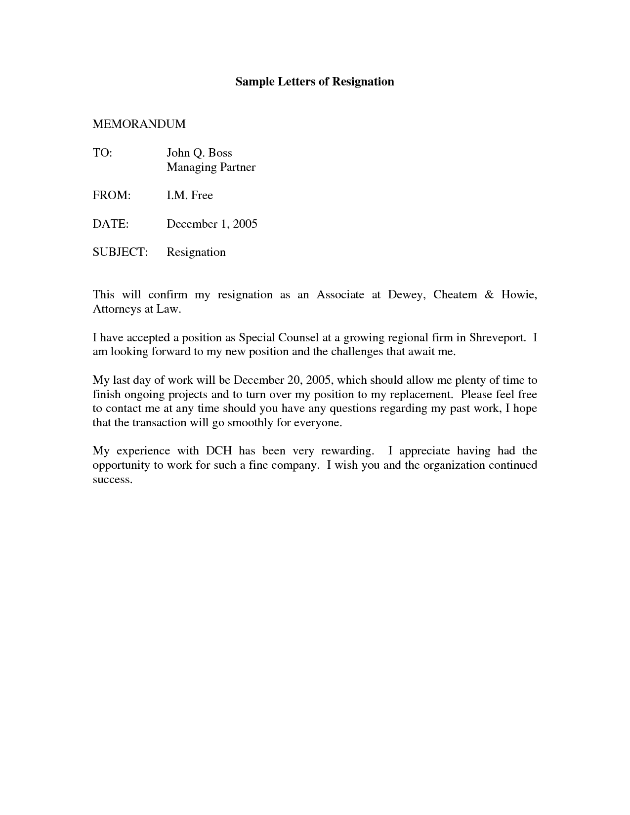 Printable Sample Letter of Resignation Form | Online Attorney 