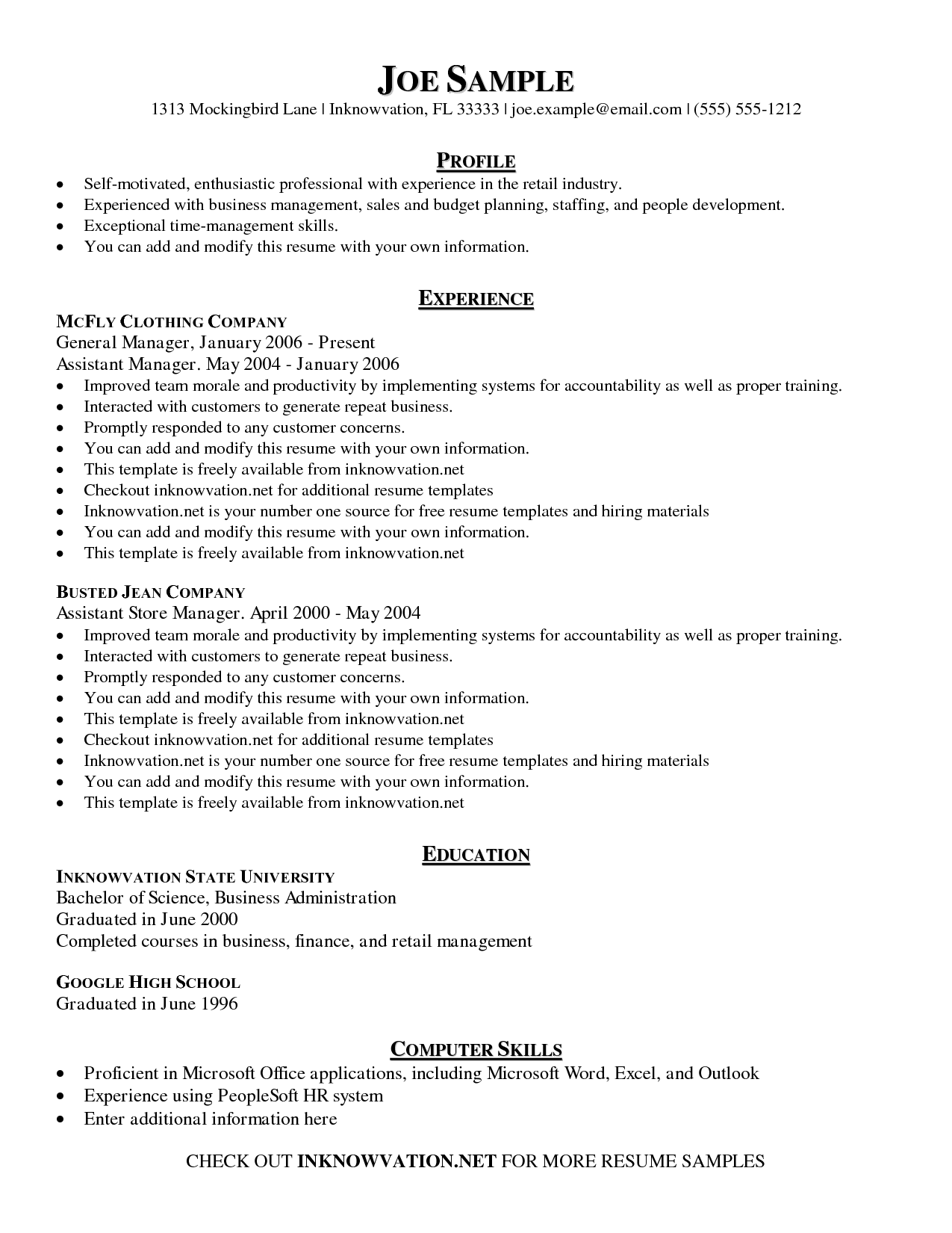 Printable Sample Resume Room Surf Com