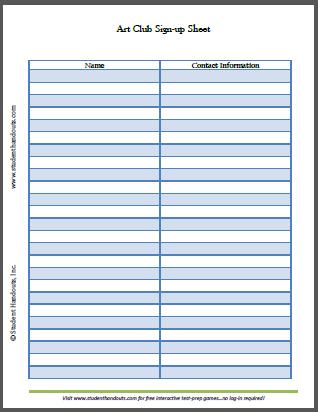 Free Printable Sign Up Sheets | Sign up sheets | Pinterest | Sign 