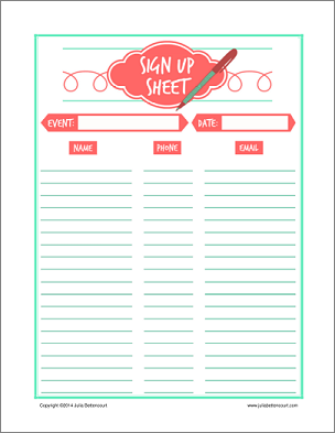 Printable Sign Up Worksheets and Forms for Excel, Word and PDF