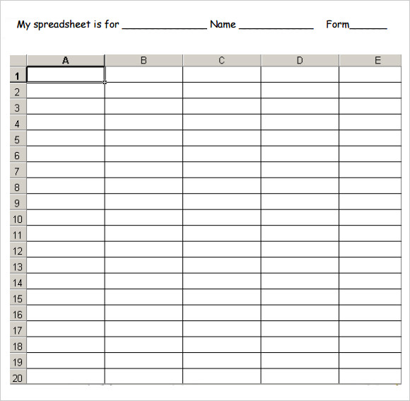 Printable Downloadable Free Blank Spreadsheet Templates