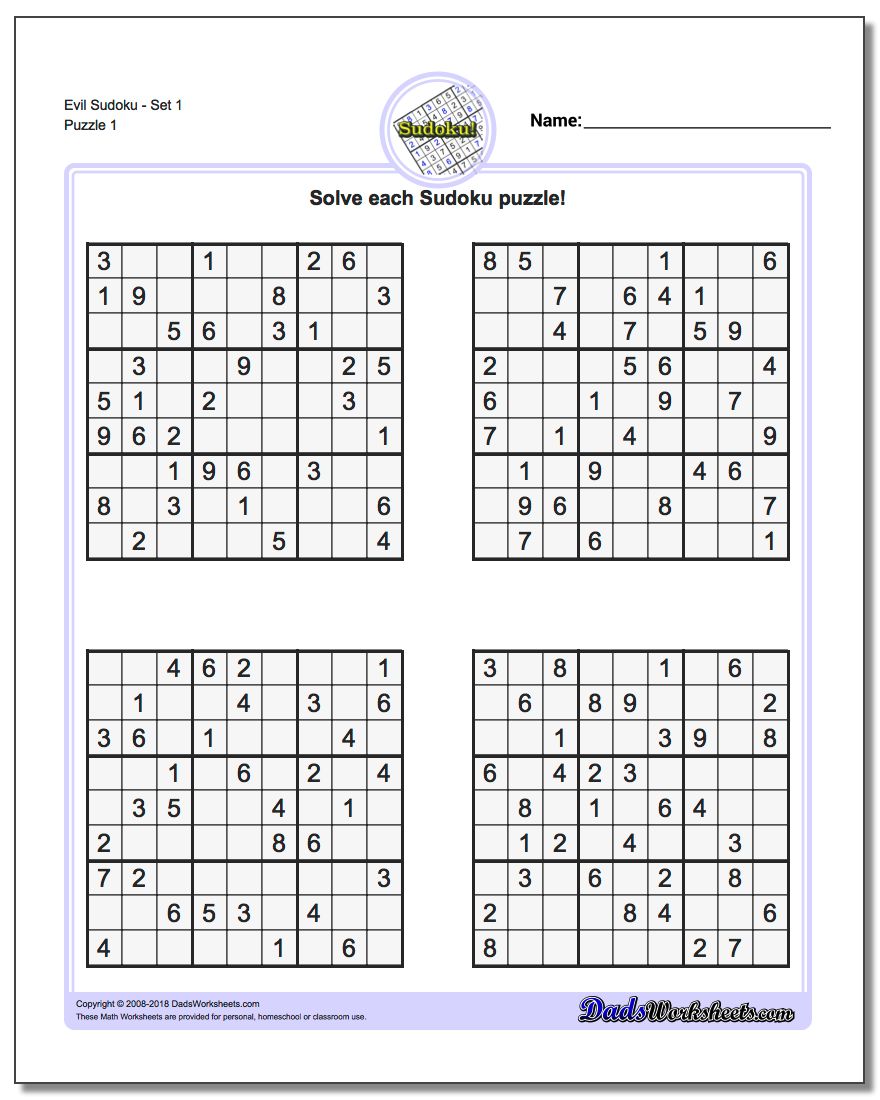 Printable Sudoku Puzzles room